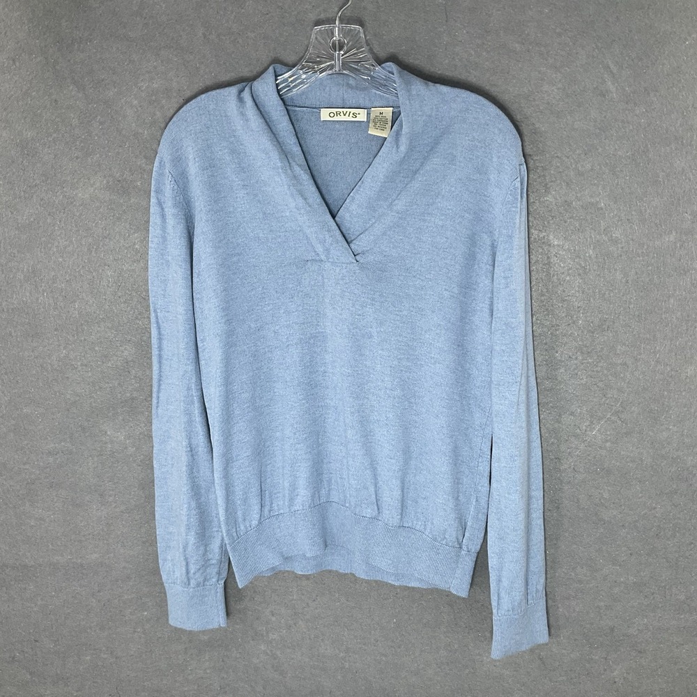 Orvis Sweater Men's M Blue Wool Cashmere Blend Shawl Neckline‎ Pullover Preppy